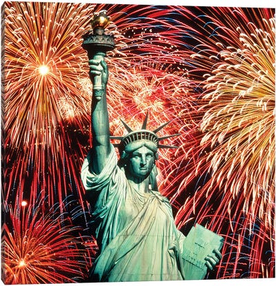 1980s Fourth Of July Fireworks And The Statue Of Liberty Canvas Art Print