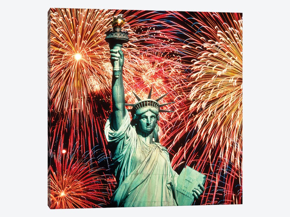 1980s Fourth Of July Fireworks And The Statue Of Liberty by Vintage Images 1-piece Canvas Art