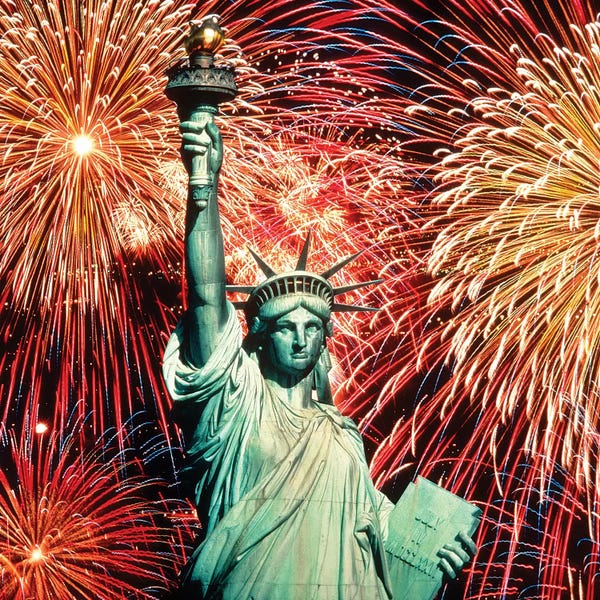 Fireworks: 1980s Fourth Of July Fireworks And The Statue Of Liberty by Vintage Images