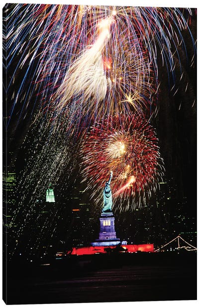 1980s Statue Of Liberty Fireworks New York NY USA Canvas Art Print - Independence Day Art