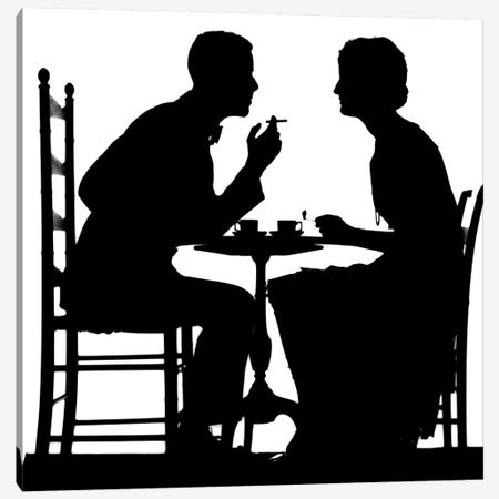 1920s-1930s Silhouette Of Anonymous Couple Sitting At Tea Table With Teacups Man Smoking Cigarette Canvas Print #VTG70} by Vintage Images Canvas Art Print