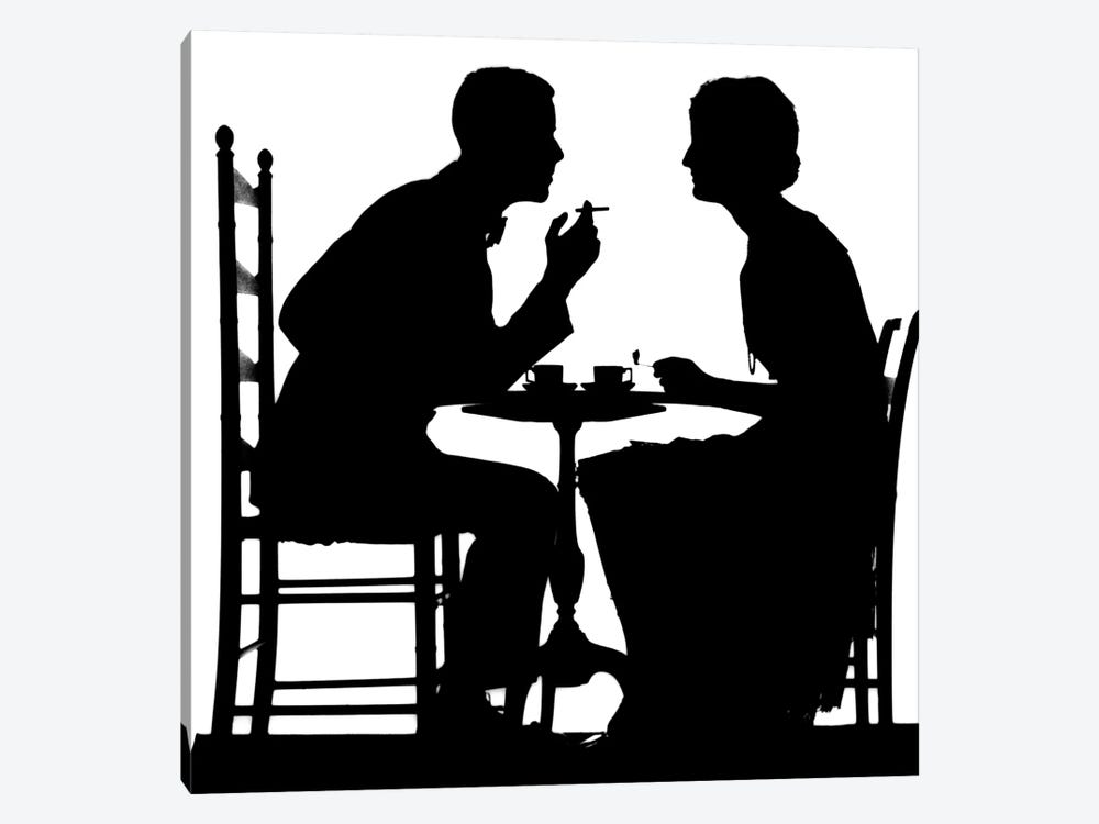 1920s-1930s Silhouette Of Anonymous Couple Sitting At Tea Table With Teacups Man Smoking Cigarette by Vintage Images 1-piece Art Print