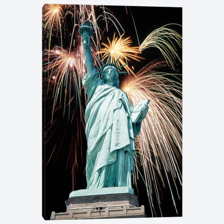 Fireworks Explode Behind Statue Of Liberty New York Ny Canvas Print #VTG711} by Vintage Images Canvas Wall Art