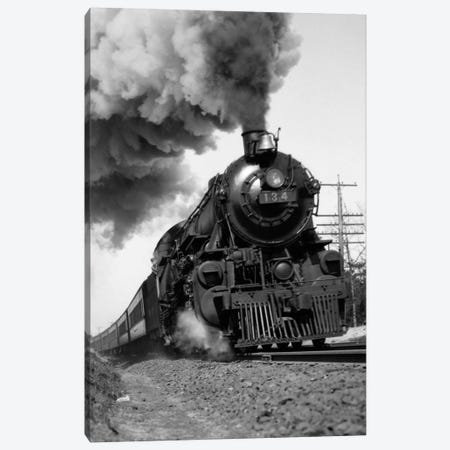 1920s-1930s Steam Engine Pulling Passenger Train Smoke Billowing From Exhaust Stack Canvas Print #VTG71} by Vintage Images Art Print