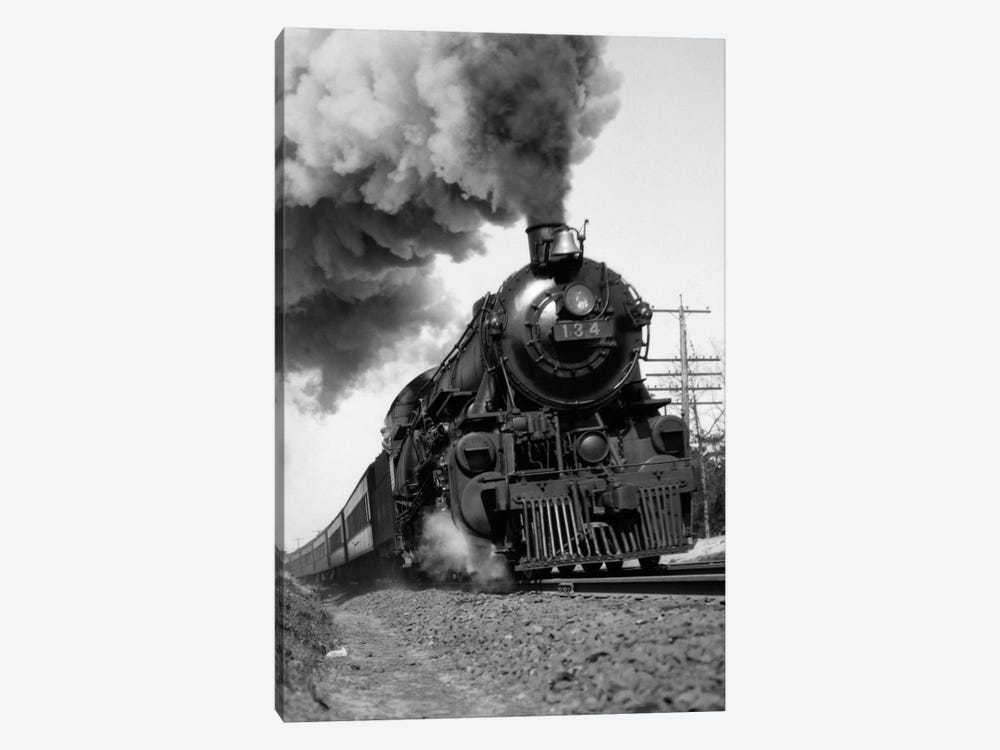 1920s-1930s Steam Engine Pulling Passenger Train Smoke Billowing From Exhaust Stack by Vintage Images 1-piece Canvas Wall Art