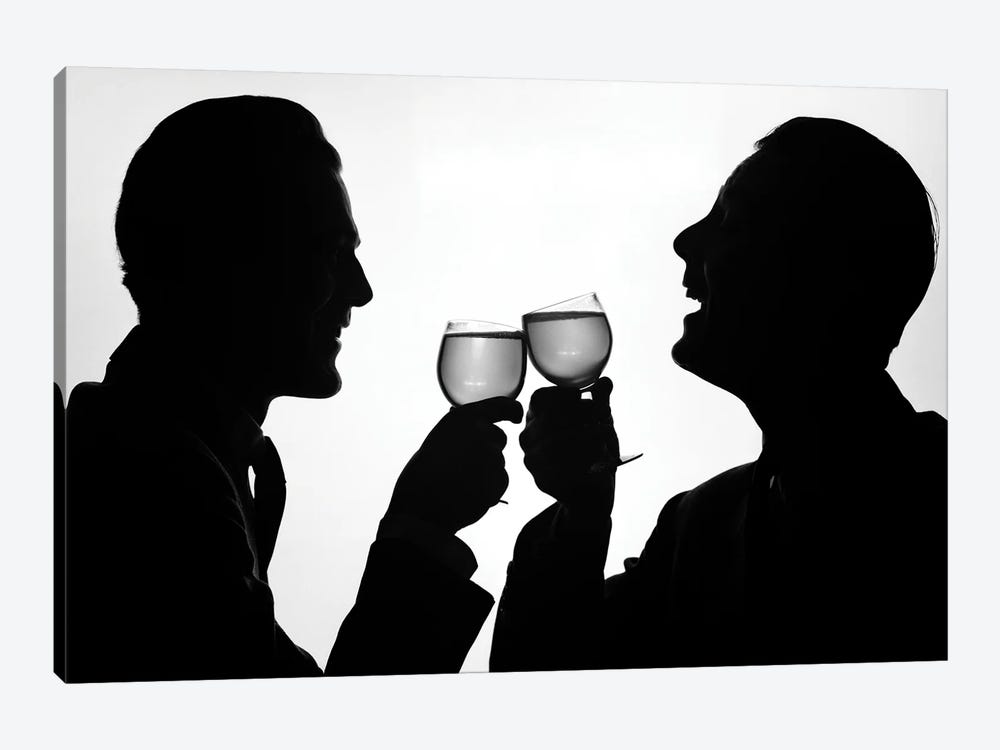 1950s Silhouette Two Happy Men Making Toast With Glasses Of Wine by Vintage Images 1-piece Canvas Art