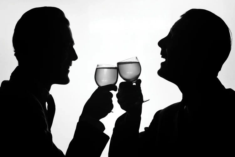 1950s Silhouette Two Happy Men Making Toast With Glasses Of Wine