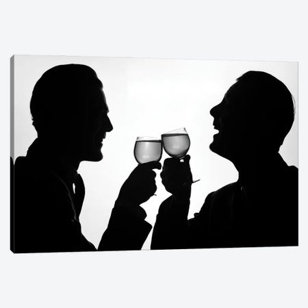 1950s Silhouette Two Happy Men Making Toast With Glasses Of Wine Canvas Print #VTG723} by Vintage Images Canvas Print