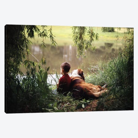 1960s-1970s Boy Fishing With His Dog By His Side Canvas Print #VTG724} by Vintage Images Canvas Art