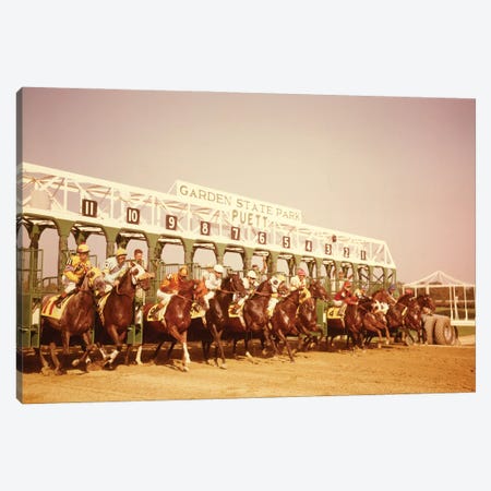 1960s Eleven Race Horses And Jockeys Coming Out Of Starting Gate Canvas Print #VTG725} by Vintage Images Canvas Wall Art