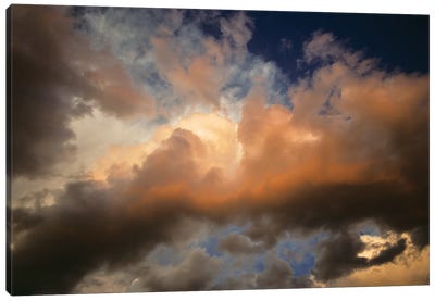 Sunlight Coming Through Rolling Dark Storm Clouds Canvas Art Print - Cloudy Sunset Art