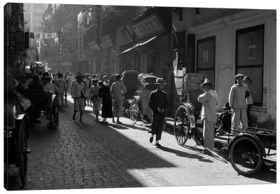 1920s-1930s Street Scene Rickshaws Waiting For Hire Hong Kong China Canvas Art Print - China Art