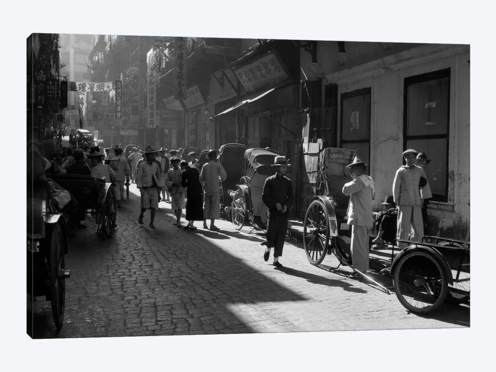 1920s-1930s Street Scene Rickshaws Waiting For Hire Hong Kong China by Vintage Images 1-piece Canvas Print