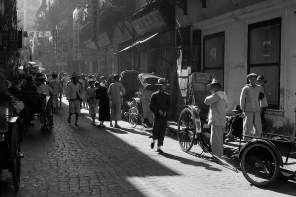 China: 1920s-1930s Street Scene Rickshaws Waiting For Hire Hong Kong China by Vintage Images