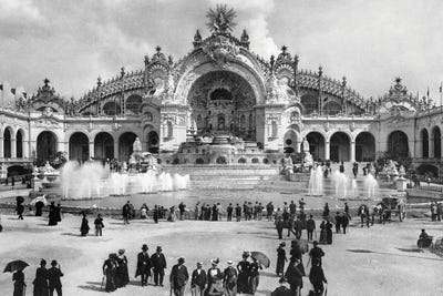 1900 Chateau Of Water At The Paris Exposition With Palace Of Electricity Behind Universelle World's Fair Paris France by Vintage Images canvas print