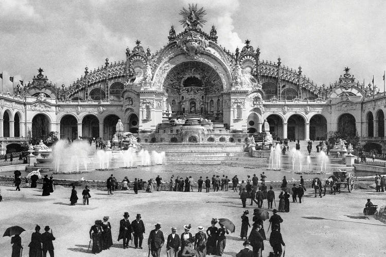 1900 Chateau Of Water At The Paris Exposition With Palace Of Electricity Behind Universelle World's Fair Paris France by Vintage Images wall art