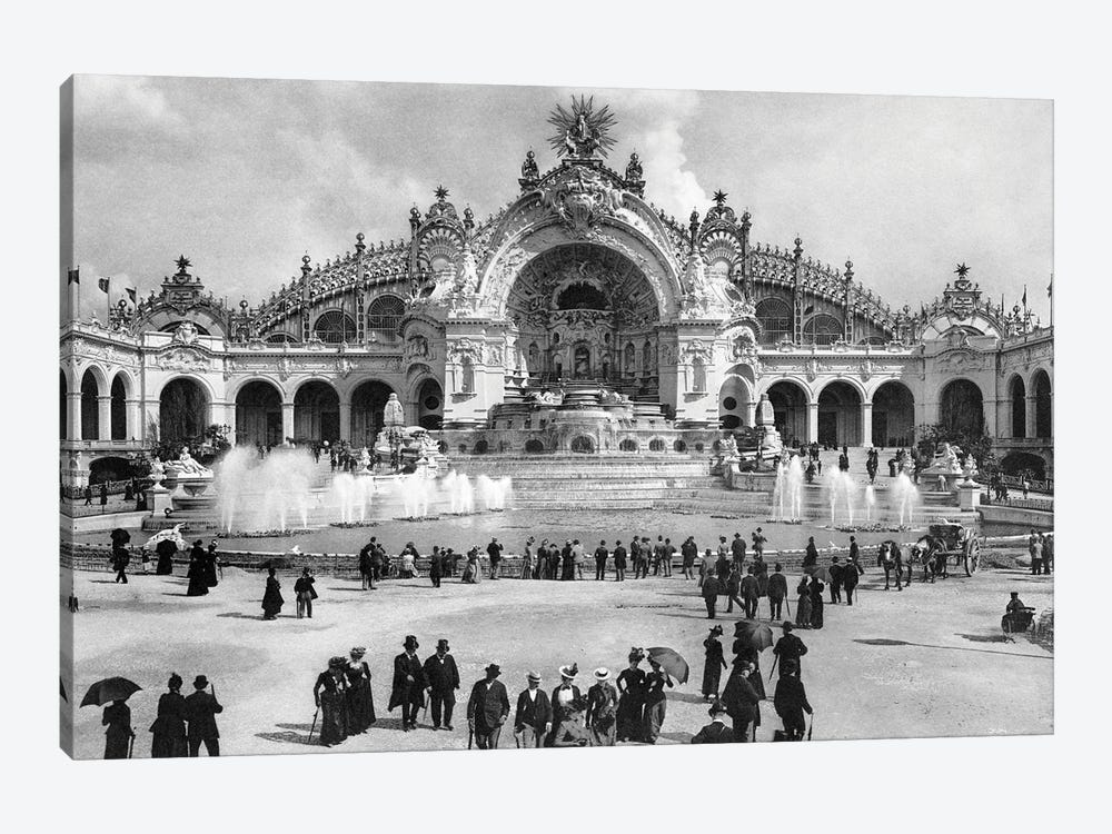 1900 Chateau Of Water At The Paris Exposition With Palace Of Electricity Behind Universelle World's Fair Paris France by Vintage Images 1-piece Canvas Art Print