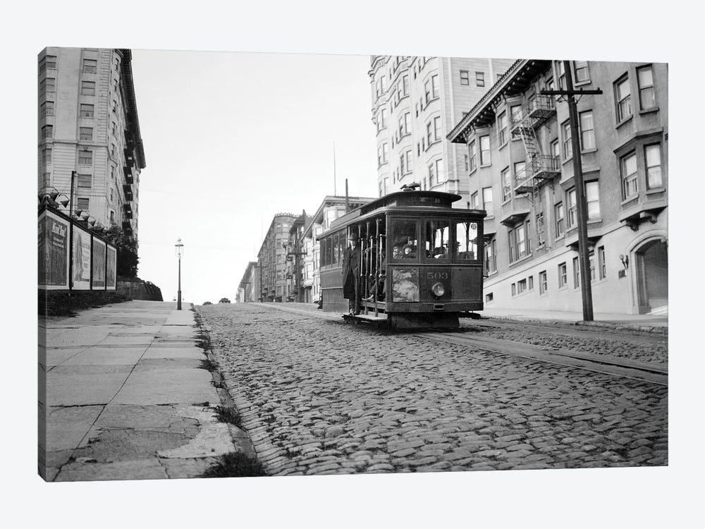 1910s San Francisco Cable Car Going Up Hill On Brick Road California USA by Vintage Images 1-piece Canvas Wall Art