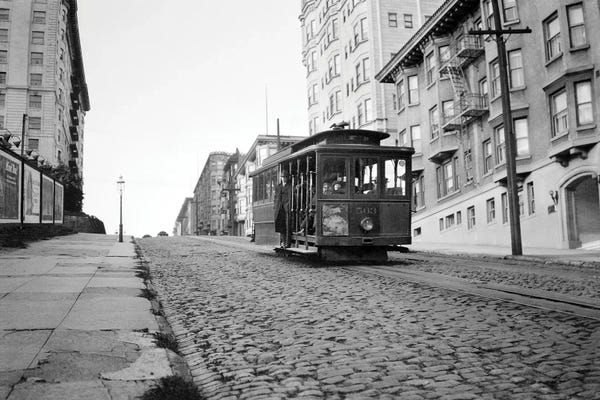 1910s San Francisco Cable Car Going Up Hill On Brick Road California USA