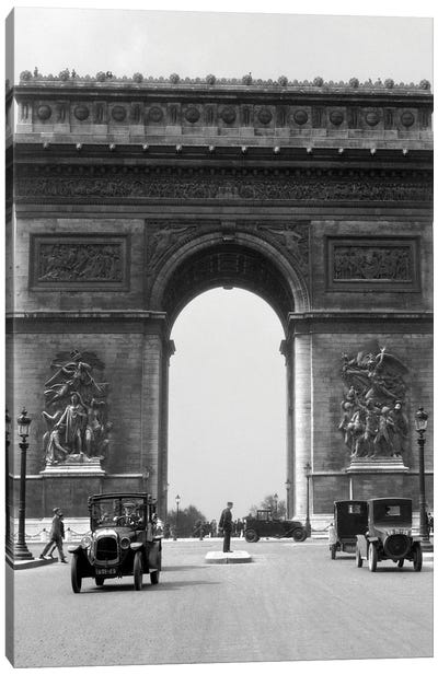 1920s 1930s Arc De Triomphe With Cars Paris France Canvas Art Print - Arc de Triomphe