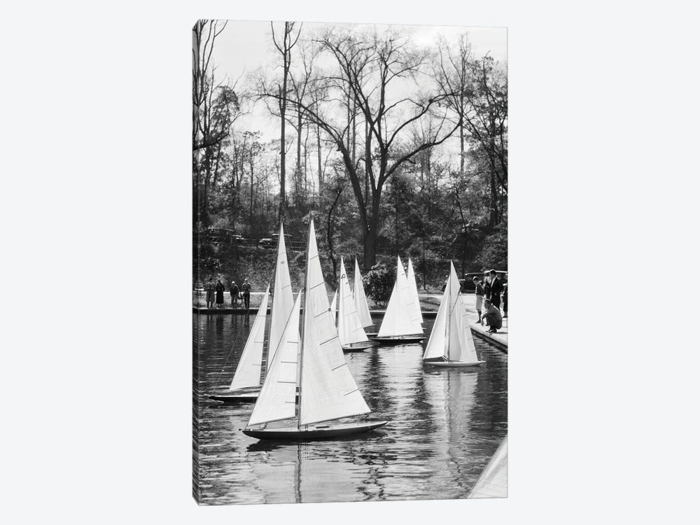1920s 1930s Toy Boat Regatta Gustine Lake Philadelphia Pa USA by Vintage Images 1-piece Canvas Print