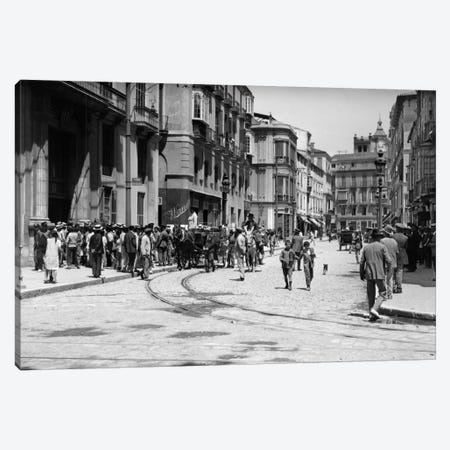 1920s-1930s Street Scene With Crowd In Front Of Hotel Regina Malaga Spain Canvas Print #VTG73} by Vintage Images Art Print