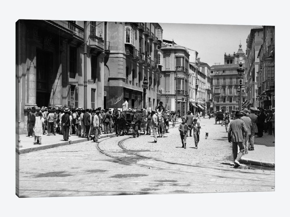 1920s-1930s Street Scene With Crowd In Front Of Hotel Regina Malaga Spain by Vintage Images 1-piece Canvas Wall Art