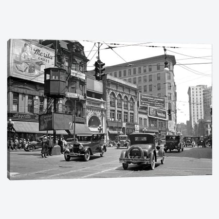 1920s Automobile And Pedestrian Traffic Busy Five Points Intersection In Atlanta Georgia USA Canvas Print #VTG740} by Vintage Images Canvas Art Print