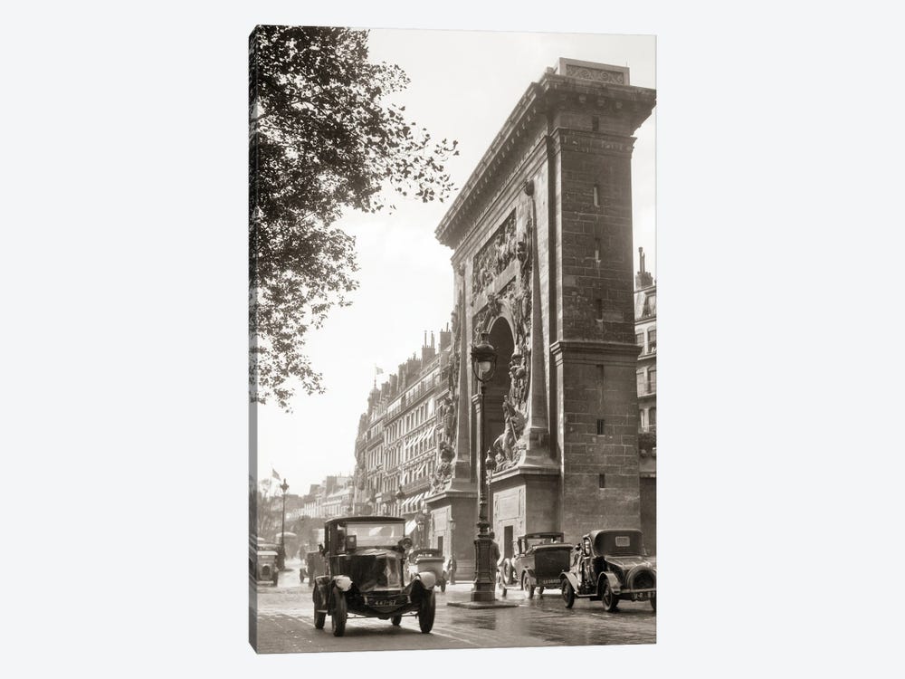 1920s Automobiles Passing Porte Saint Denis Arch At Saint Denis Boulevard First Of Four Triumphal Monuments In Paris France by Vintage Images 1-piece Canvas Art