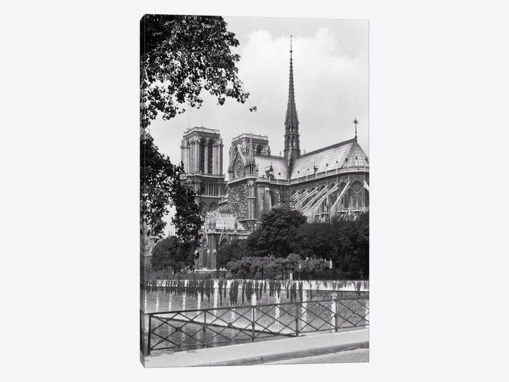 1920s Notre Dame Cathedral Eastern Facade Spire Roman Catholic Medieval French Gothic Architecture Built 1163 1345 Paris France by Vintage Images 1-piece Canvas Art Print
