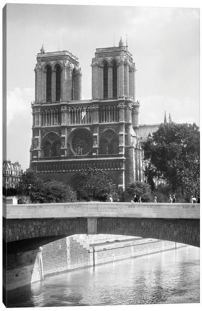 1920s Notre Dame Cathedral Western Facade Roman Catholic Medieval French Gothic Architecture Built 1163 1345 Paris France Canvas Art Print - Notre Dame Cathedral