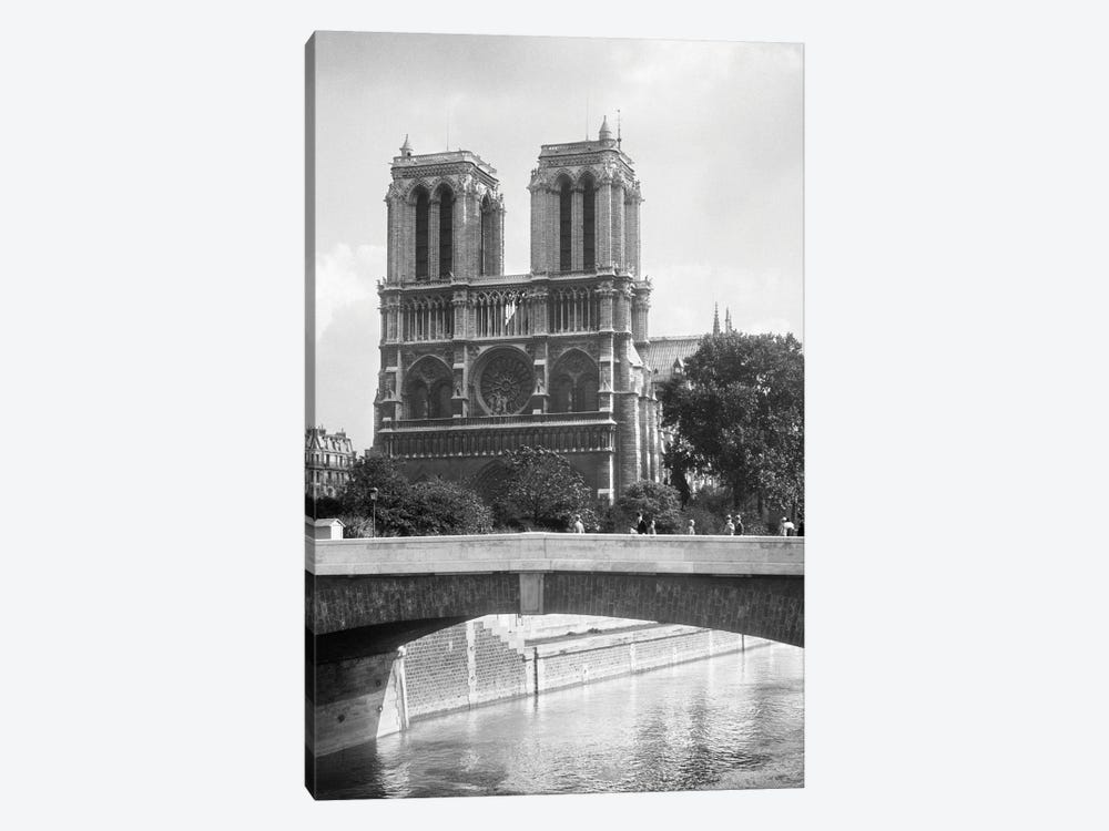 1920s Notre Dame Cathedral Western Facade Roman Catholic Medieval French Gothic Architecture Built 1163 1345 Paris France by Vintage Images 1-piece Canvas Art