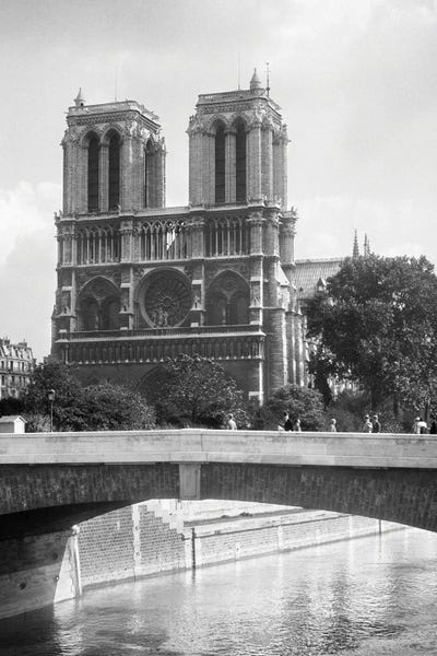 Paris Photography: 1920s Notre Dame Cathedral Western Facade Roman Catholic Medieval French Gothic Architecture Built 1163 1345 Paris France by Vintage Images