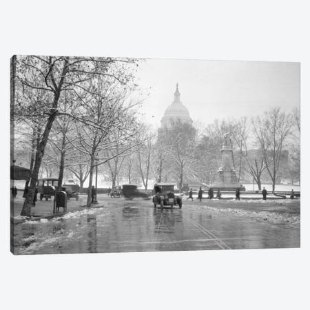 1920s-1930s The Capitol Building And Old Car Traffic In Winter Washington Dc USA Canvas Print #VTG74} by Vintage Images Canvas Artwork