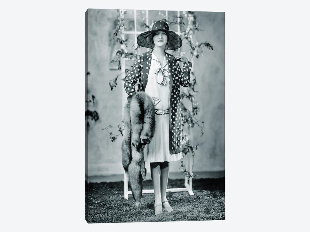 1920s Woman Looking At Camera Wearing Polka Dot Coat Over Dress With Very Fashionable Red Fox Fur Stole And Big Hat by Vintage Images 1-piece Canvas Print