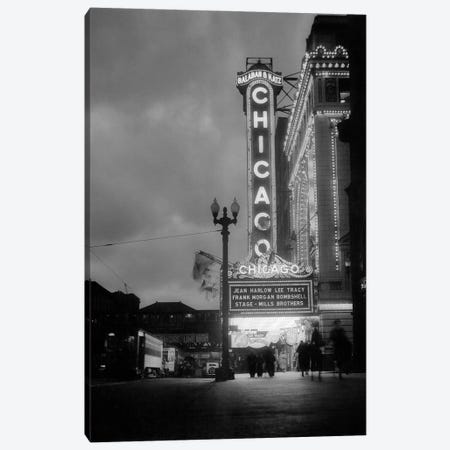 1930s 1933 Night Scene Of Chicago Movie Theater On State Street Marquee Announcing Jean Harlow In Bombshell Chicago Illinois USA Canvas Print #VTG752} by Vintage Images Canvas Artwork