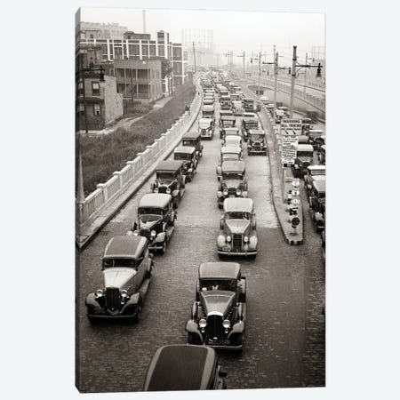 1930s Afternoon Rush Hour Traffic Jammed Cars Leaving Pulaski Skyway Heading For The Holland Tunnel Jersey City New Jersey USA Canvas Print #VTG759} by Vintage Images Canvas Artwork