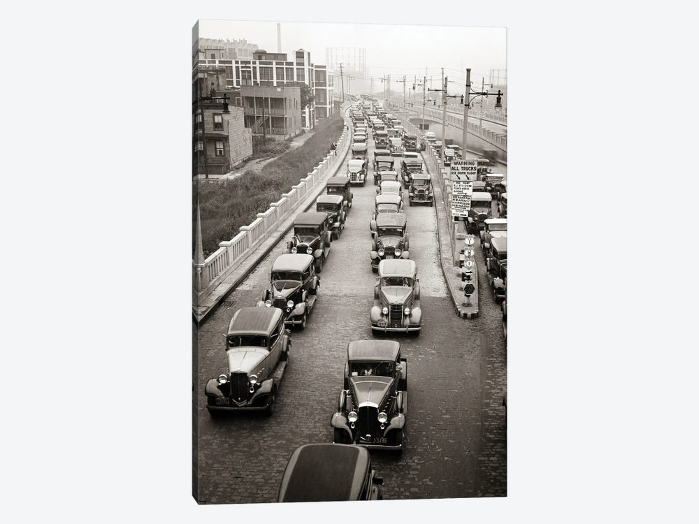 1930s Afternoon Rush Hour Traffic Jammed Cars Leaving Pulaski Skyway Heading For The Holland Tunnel Jersey City New Jersey USA by Vintage Images 1-piece Canvas Art Print