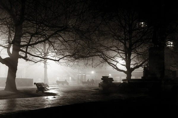 England: 1930s Dark Spooky Eerie Park Benches Leicester Square London England by Vintage Images
