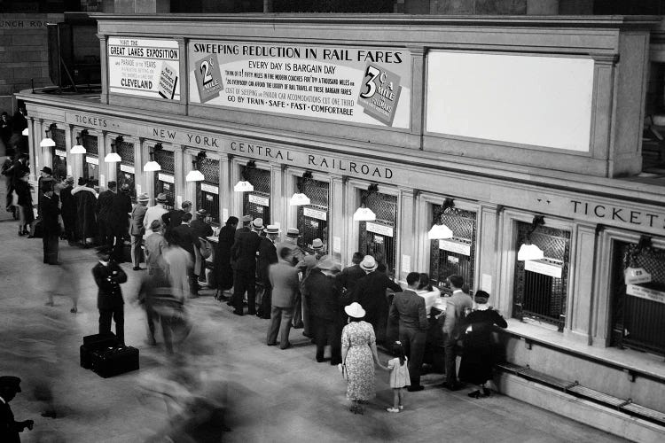 1930s Travelers Buying Rail Tickets Grand Central Station New York City