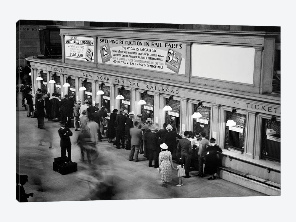 1930s Travelers Buying Rail Tickets Grand Central Station New York City by Vintage Images 1-piece Canvas Art
