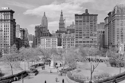 1940s 1950s Spring Day Union Square Looking North To Empire State And Met Life Buildings Manhattan New York City New York USA by Vintage Images canvas print