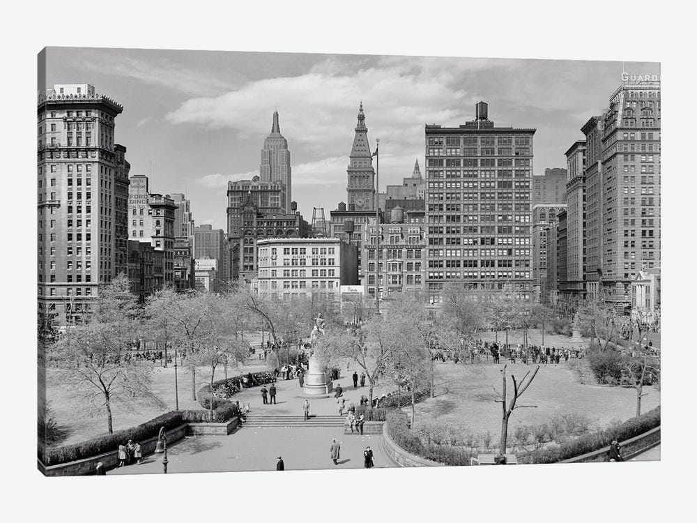 1940s 1950s Spring Day Union Square Looking North To Empire State And Met Life Buildings Manhattan New York City New York USA by Vintage Images 1-piece Canvas Art Print