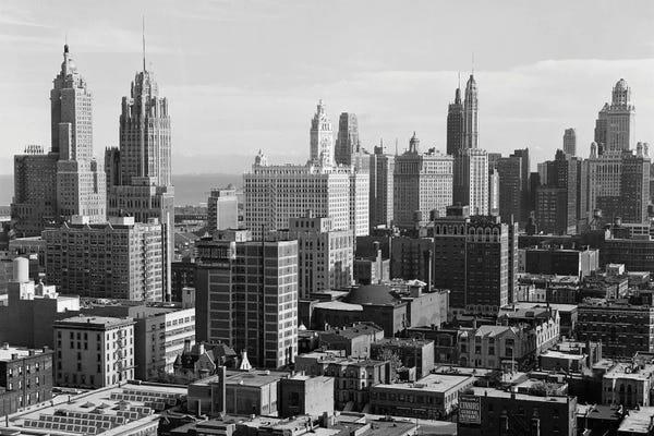 Fine Art Print: 1940s 1950s The Loop Downtown Skyline Chicago Illinois USA by Vintage Images