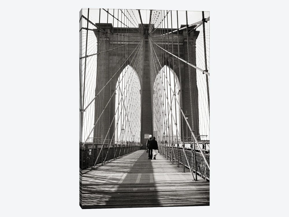 1940s Back View Of Couple Man Usn Sailor In Uniform With His Arm Around Woman Walking On The Brooklyn Bridge New York City USA by Vintage Images 1-piece Canvas Artwork
