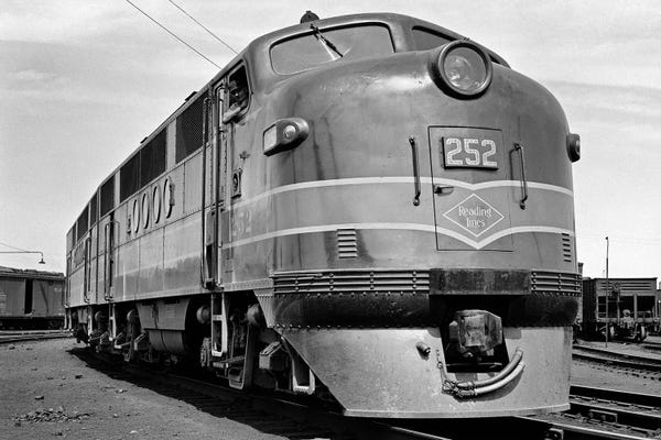 Pennsylvania: 1940s Head On Reading Lines Diesel Electric Railroad Engine Model Emd Ft Built By General Motors 1939-1945 Pennsylvania USA by Vintage Images