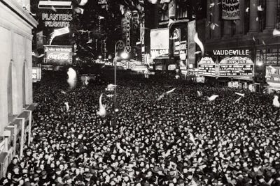1940s January 1 1940 Jammed Packed Crowd Of People Men Women Teenagers Celebrating New Year Times Square New York USA by Vintage Images canvas print