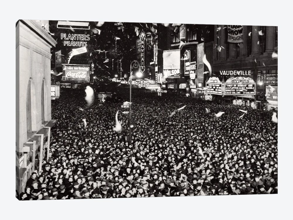 1940s January 1 1940 Jammed Packed Crowd Of People Men Women Teenagers Celebrating New Year Times Square New York USA by Vintage Images 1-piece Canvas Print