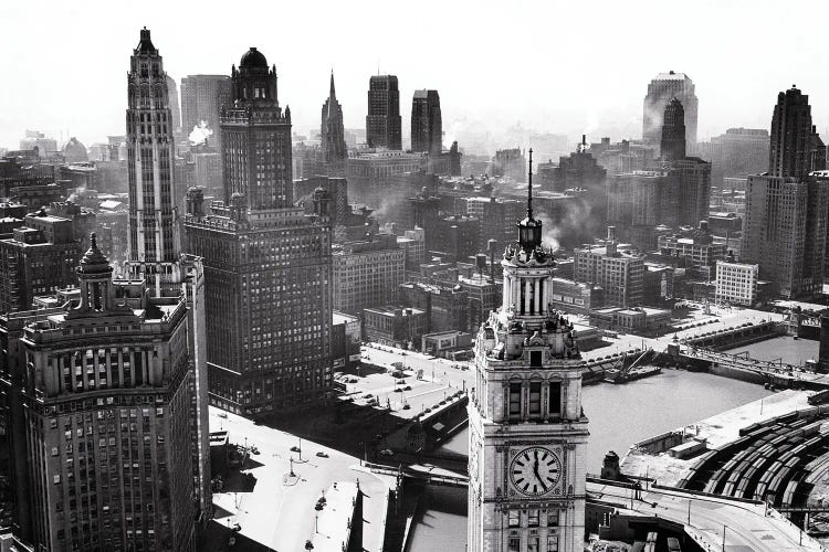 1940s Looking Sw From Tribune Tower Wacker Drive Along Chicago River Wrigley Building Tower In Foreground Chicago Illinois USA