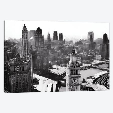 1940s Looking Sw From Tribune Tower Wacker Drive Along Chicago River Wrigley Building Tower In Foreground Chicago Illinois USA Canvas Print #VTG774} by Vintage Images Art Print